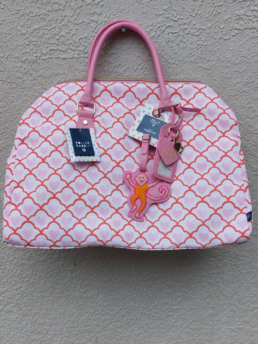 NWT Roller Rabbit x Target Geo Hearts Softside Pink/Orange Duffel Bag W/ Tag